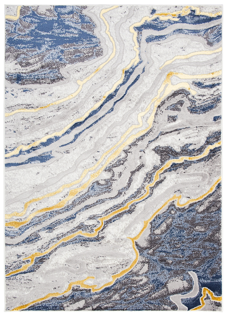 Tapis Shine Bleu Gris Or Moderne Effet 3D