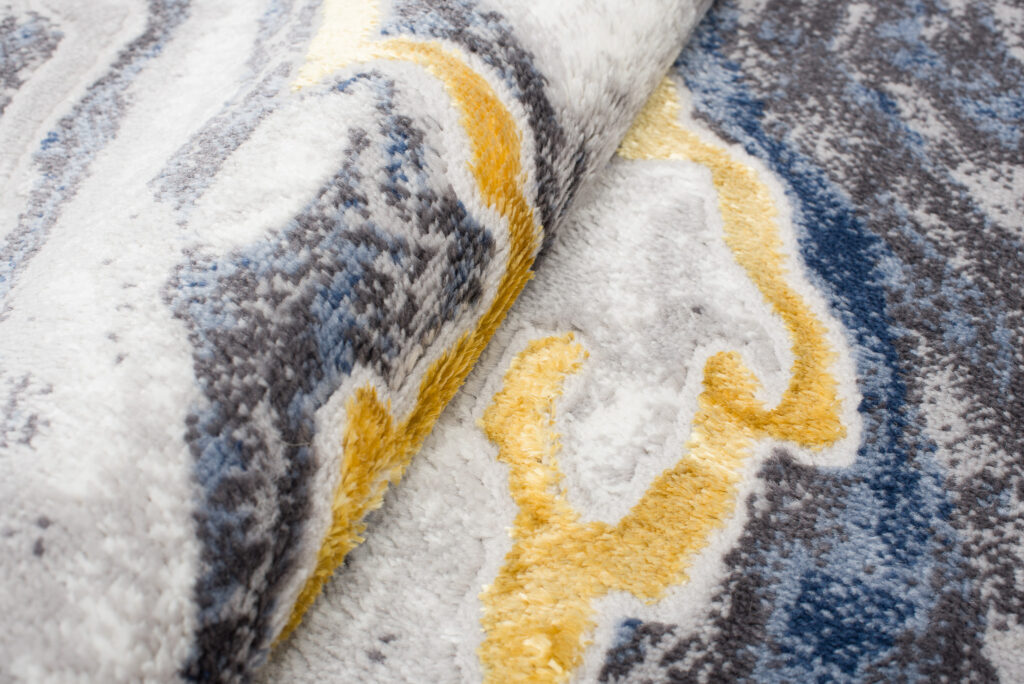 Tapis Shine Bleu Gris Or Moderne Effet 3D