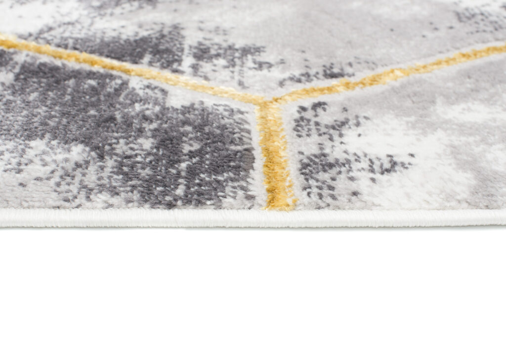 Tapis Shine Gris Or Hexagone Géométrique Effet 3D