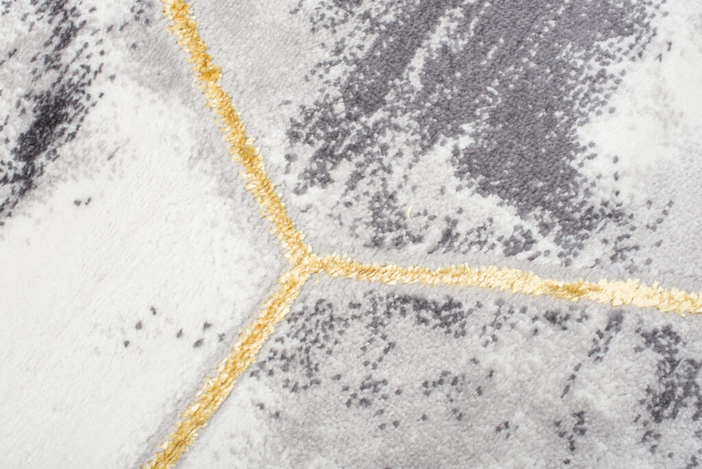 Tapis Shine Gris Or Hexagone Géométrique Effet 3D