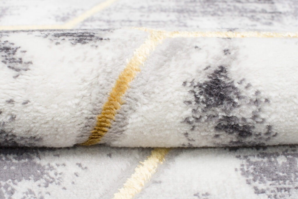 Tapis Shine Gris Or Hexagone Géométrique Effet 3D