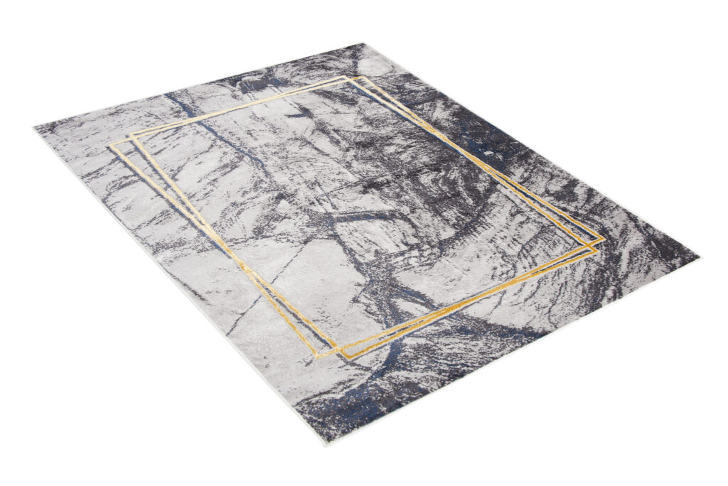 Tapis Shine Gis Foncé Or Moderne Bordure Effet 3D