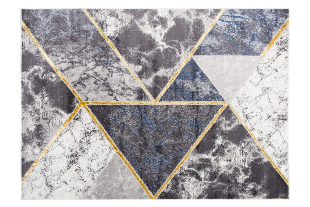 Tapis Shine Gris Bleu Or Géométrique Effet 3D