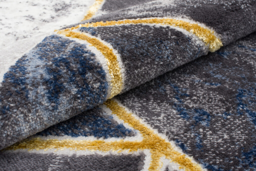 Tapis Shine Gris Bleu Or Géométrique Effet 3D