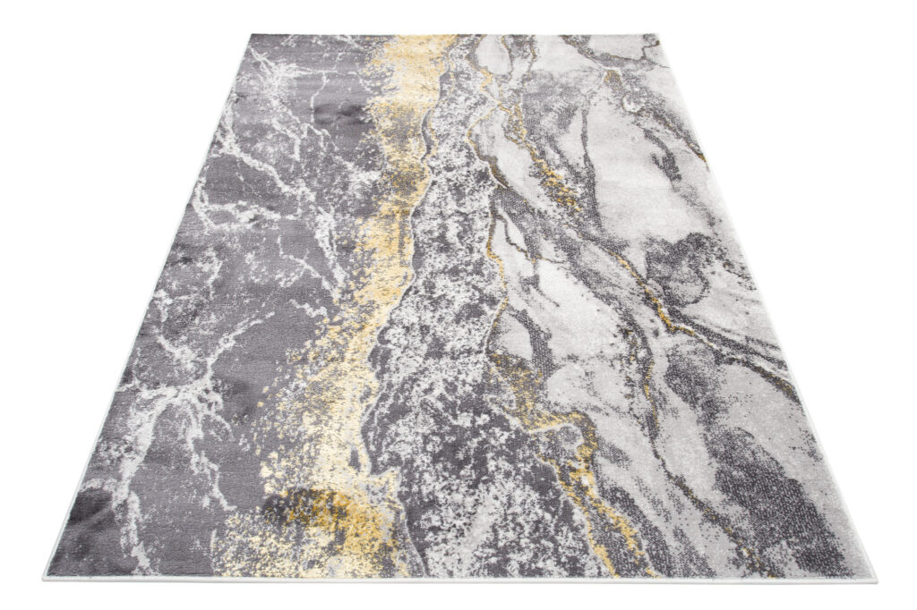 Tapis Shine Gris Or Moderne Marbre Effet 3D