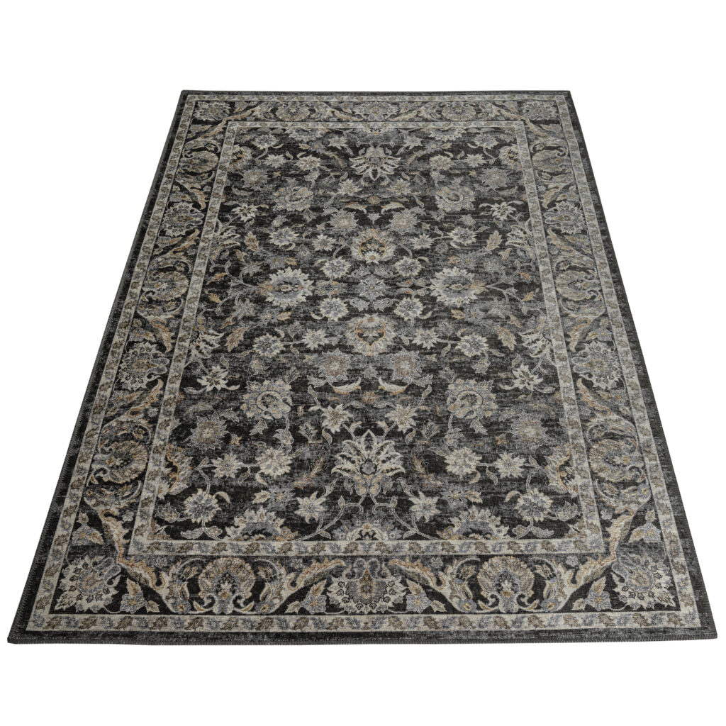 Tapis Ritz Noir Gris Floral Ornamental