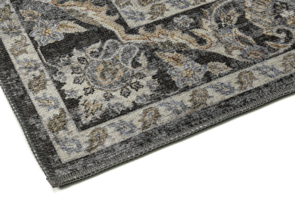 Tapis Ritz Noir Gris Floral Ornamental