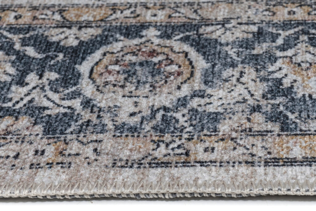Tapis Ritz Bleu Crème Vintage Rosace