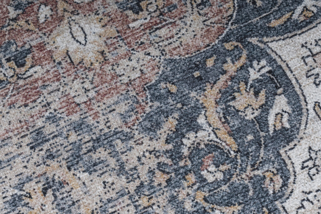 Tapis Ritz Bleu Crème Vintage Rosace