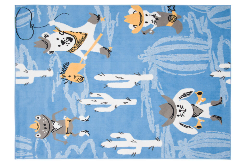 Tapis Enfant Jolly Bleu Gris Blanc Animaux Fin Doux