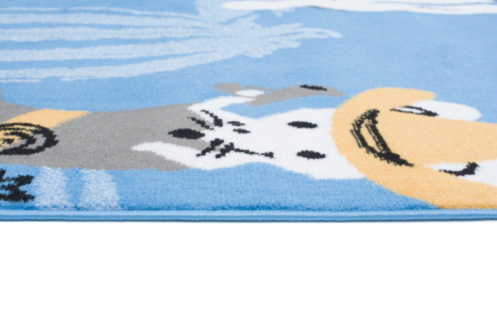 Tapis Enfant Jolly Bleu Gris Blanc Animaux Fin Doux