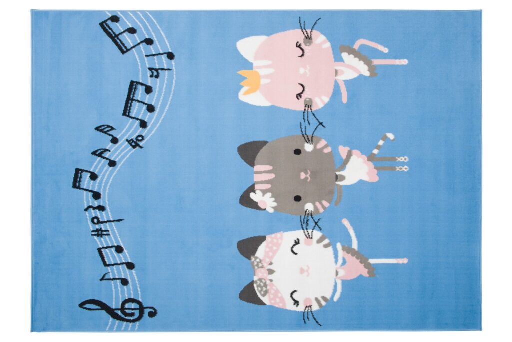 Tapis Enfant Jolly Bleu Gris Blanc Rose Chatons Fin