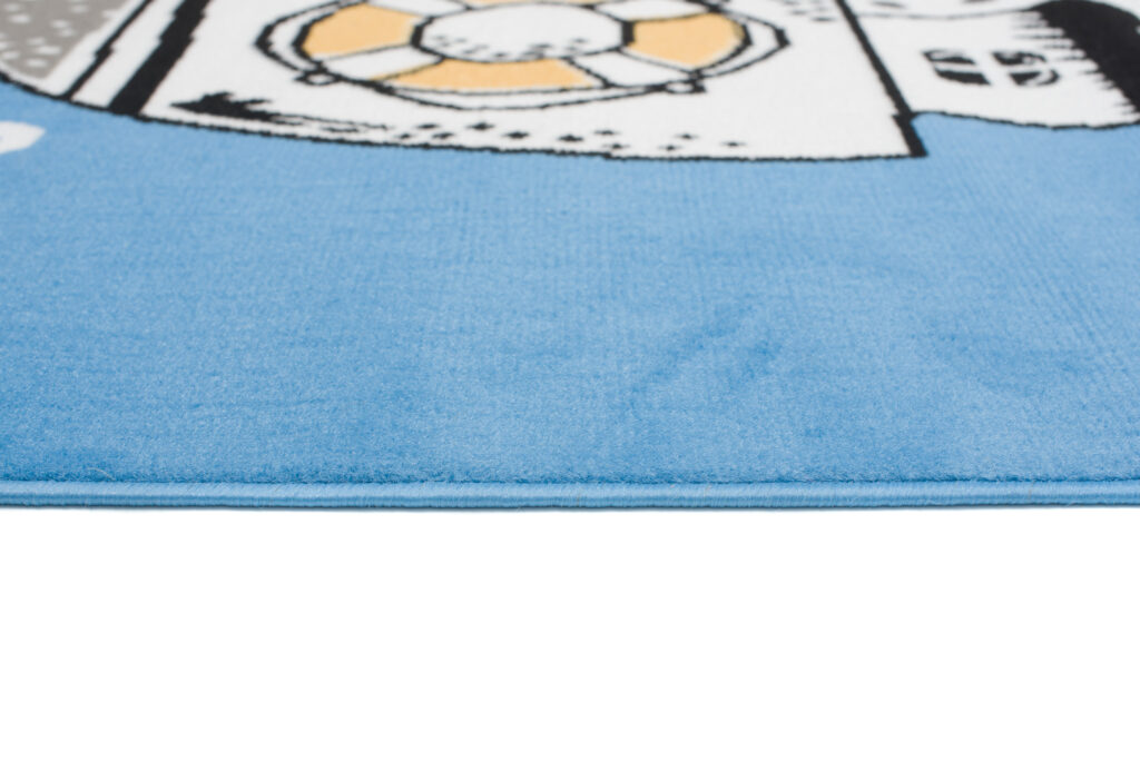 Tapis Enfant Jolly Bleu Jaune Ourson Bateau Fin Doux