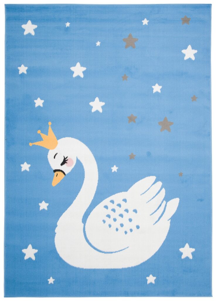 Tapis Enfant Jolly Bleu Blanc Jaune Gris Cygne Fin Doux