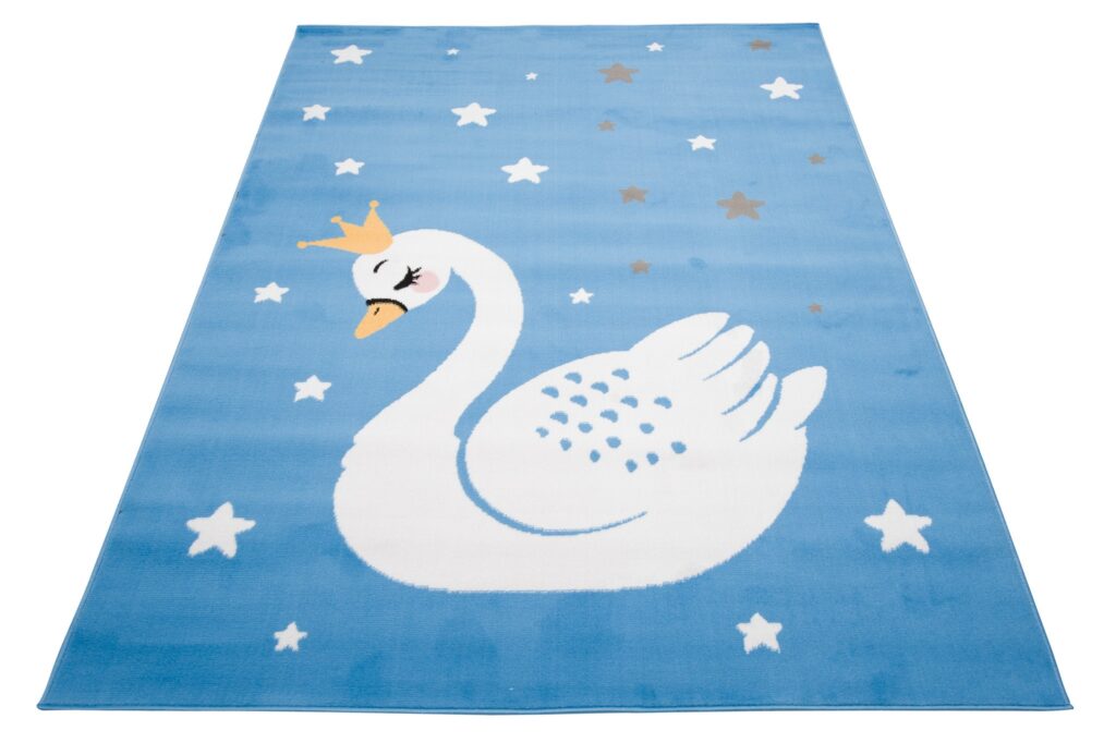 Tapis Enfant Jolly Bleu Blanc Jaune Gris Cygne Fin Doux