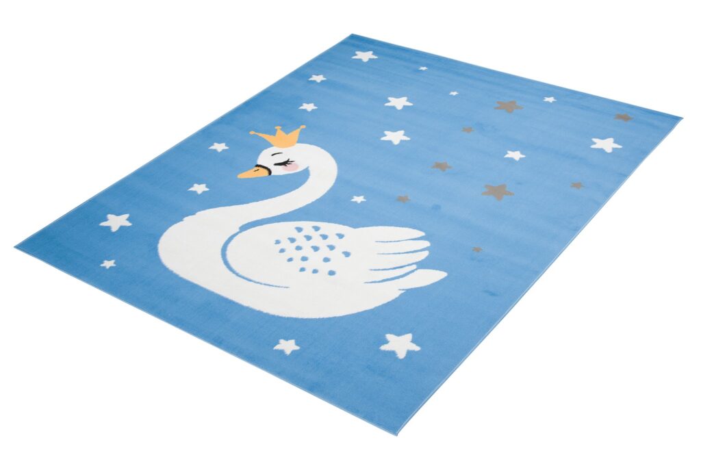 Tapis Enfant Jolly Bleu Blanc Jaune Gris Cygne Fin Doux