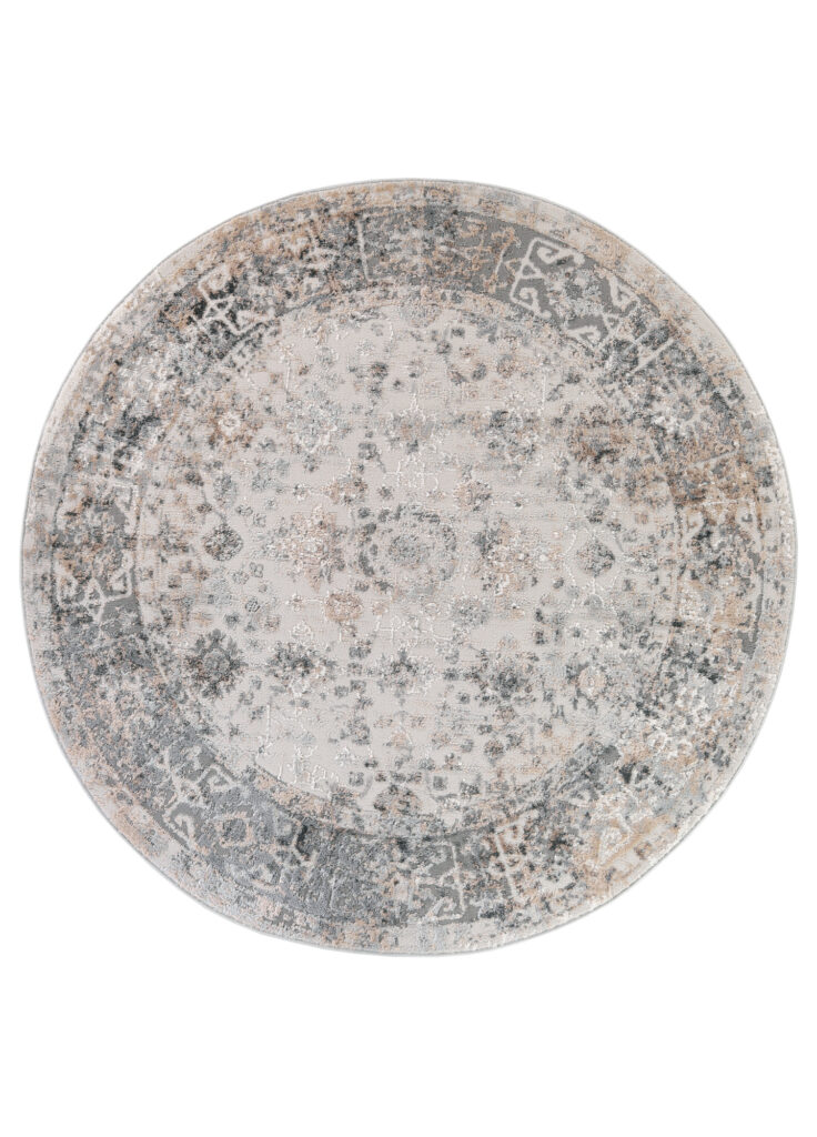 Tapis Valley Rond Gris Beige Ornamental Bordure