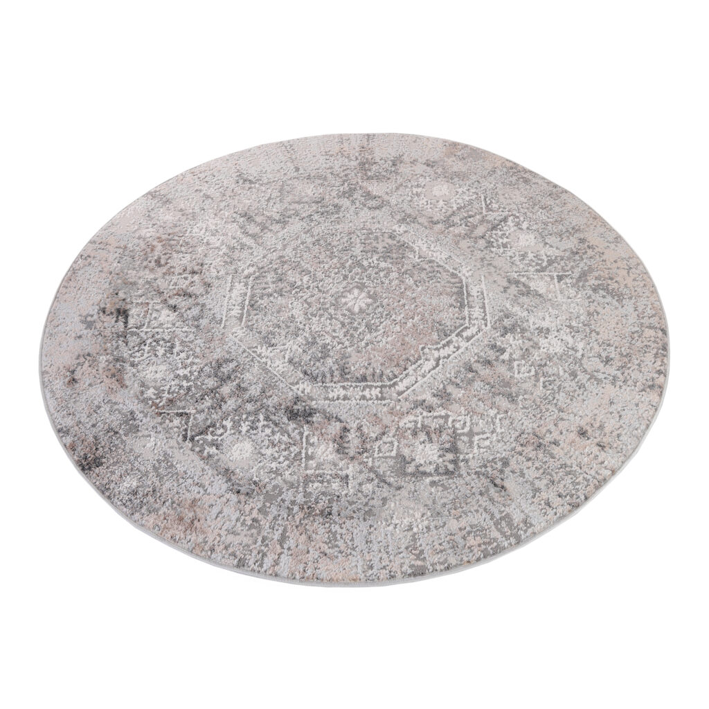 Tapis Valley Rond Gris Beige Vintage Ornamental