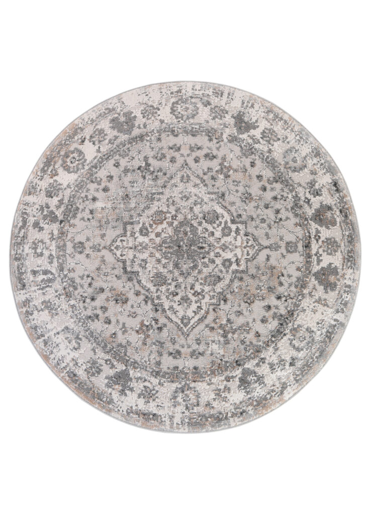 Tapis Valley Rond Gris Foncé Vintage Bordure