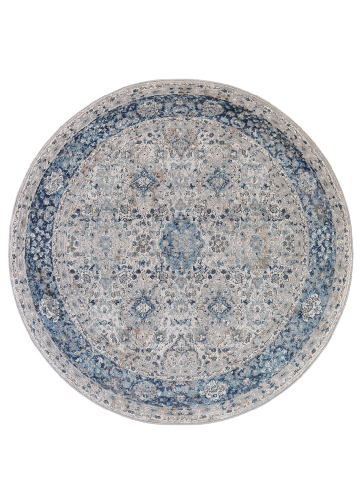 Tapis Valley Rond Gris Bleu Ornamental Vintage