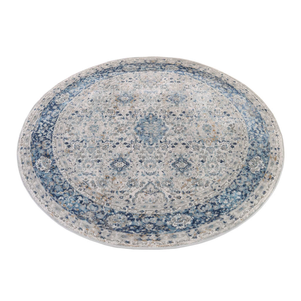 Tapis Valley Rond Gris Bleu Ornamental Vintage