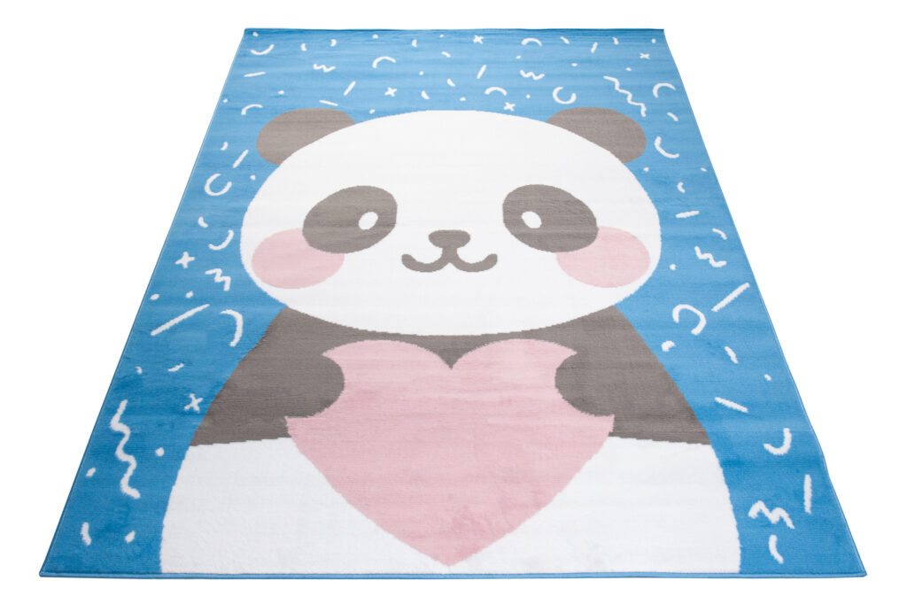 Tapis Enfant Jolly Jeu Panda Bleu Blanc Rose Doux Résistant Fin