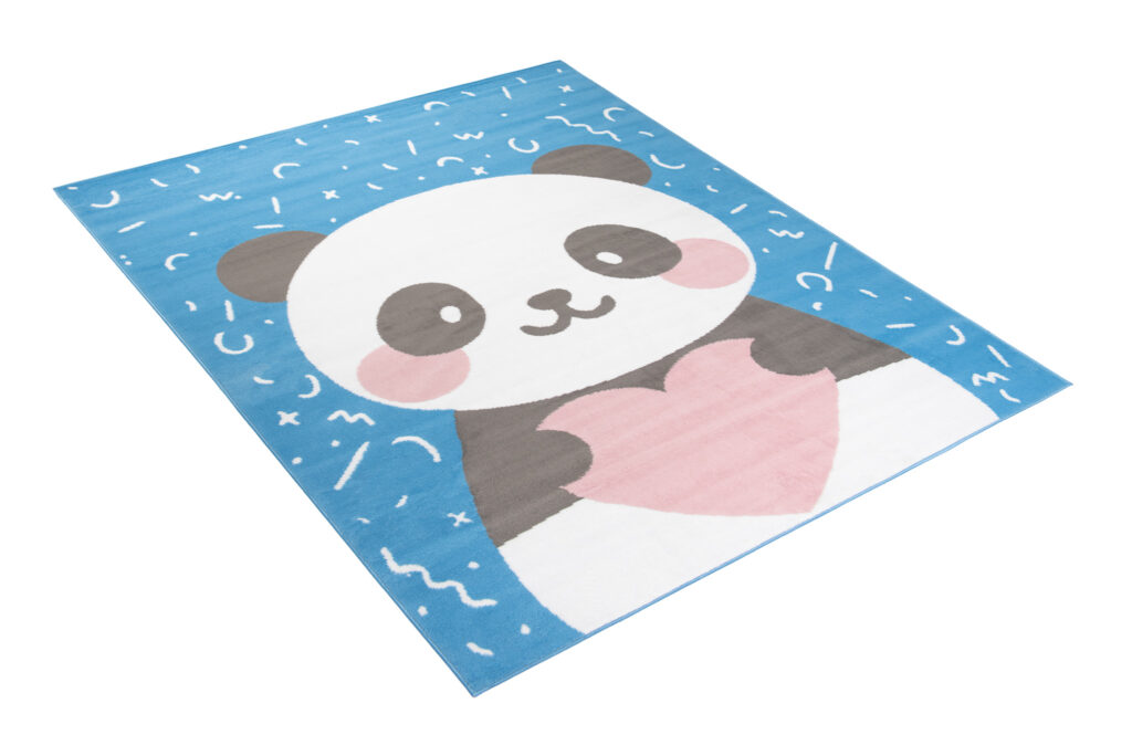 Tapis Enfant Jolly Jeu Panda Bleu Blanc Rose Doux Résistant Fin