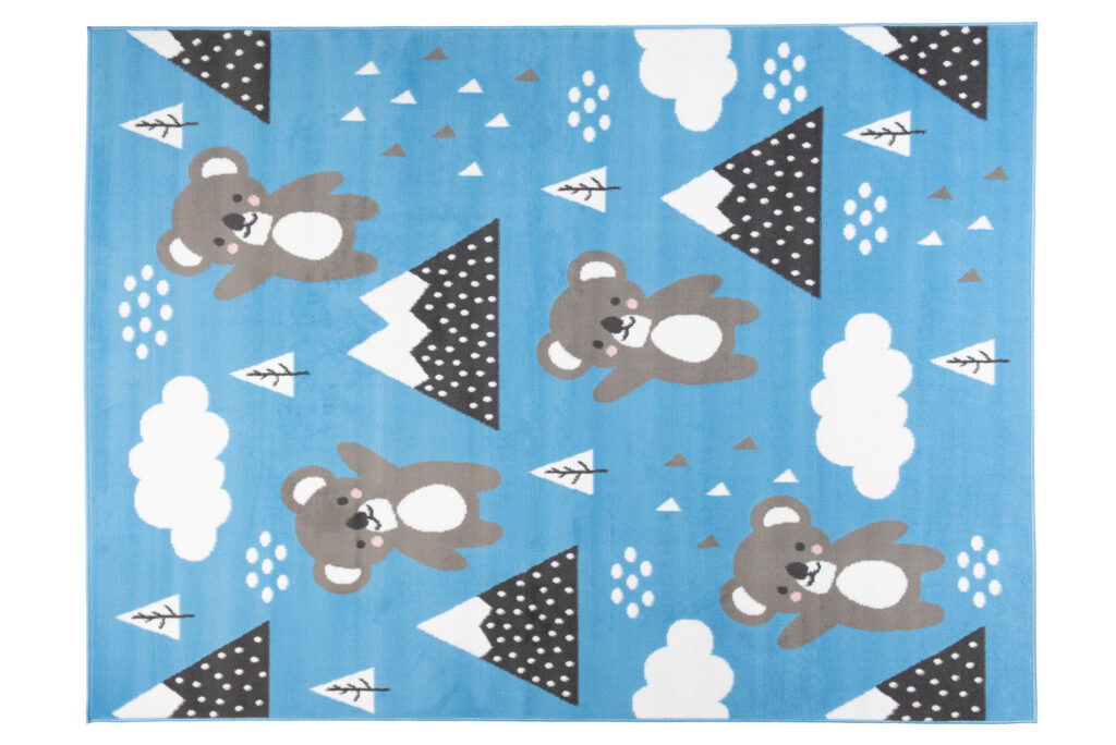 Tapis Enfant Jolly Jeu Koala Bleu Gris Blanc Doux Fin Résistant