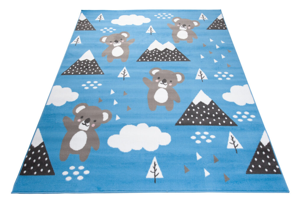 Tapis Enfant Jolly Jeu Koala Bleu Gris Blanc Doux Fin Résistant