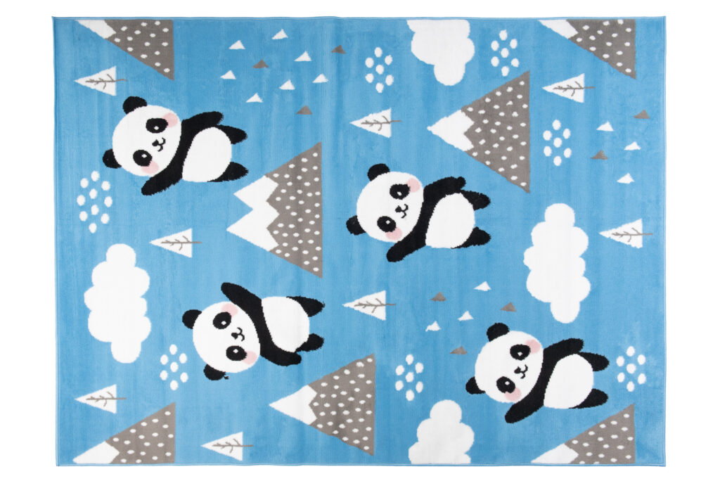 Tapis Enfant Jolly Jeu Panda Bleu Noir Blanc Fin Doux Résistant