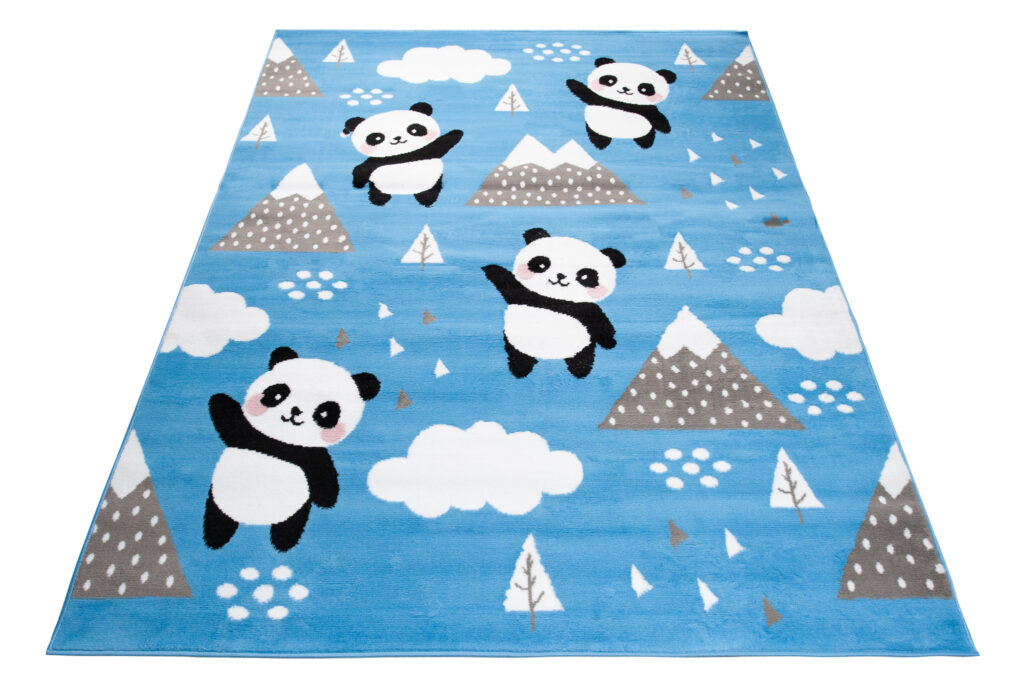 Tapis Enfant Jolly Jeu Panda Bleu Noir Blanc Fin Doux Résistant