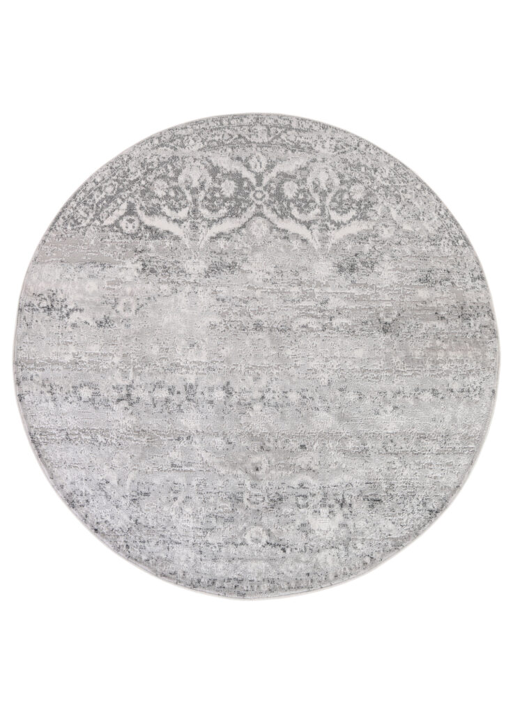 Tapis Sky Rond Gris Vintage Floral Rayures
