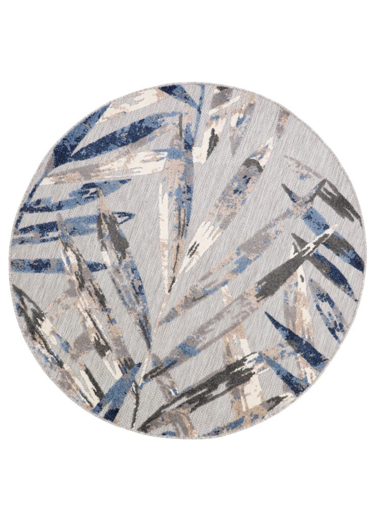 Tapis Extérieur Patio Rond Gris Feuilles