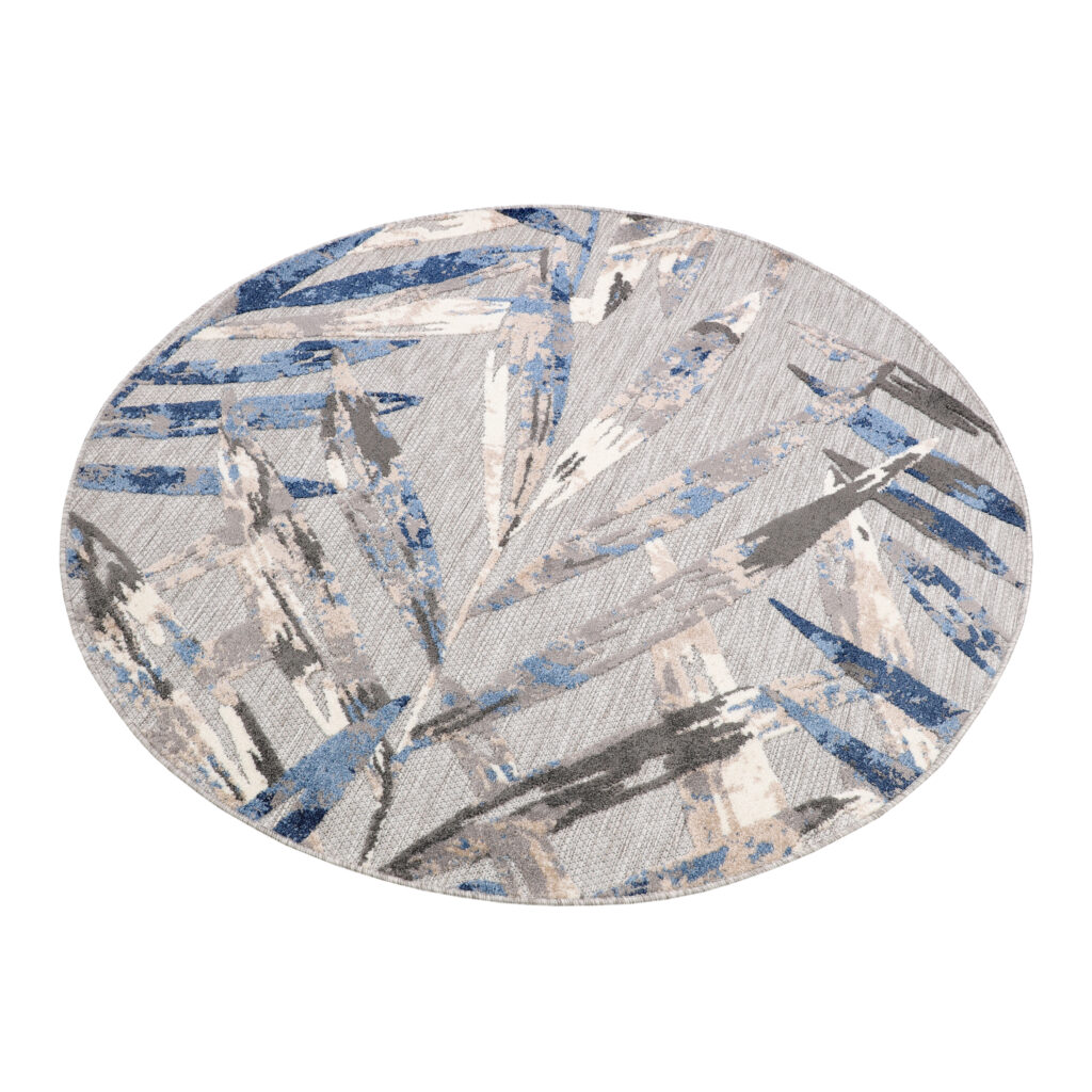 Tapis Extérieur Patio Rond Gris Feuilles
