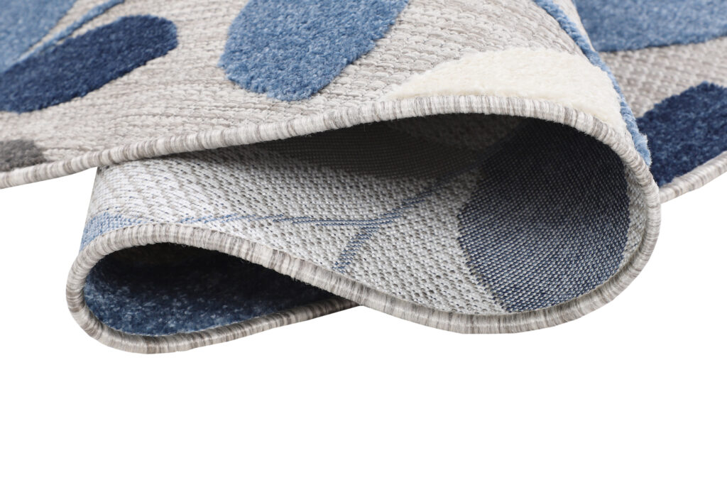 Tapis Extérieur Patio Rond Gris Bleu Feuilles