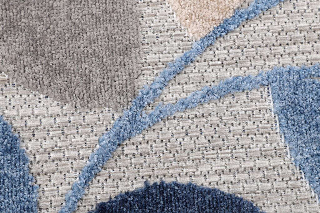 Tapis Extérieur Patio Rond Gris Bleu Feuilles