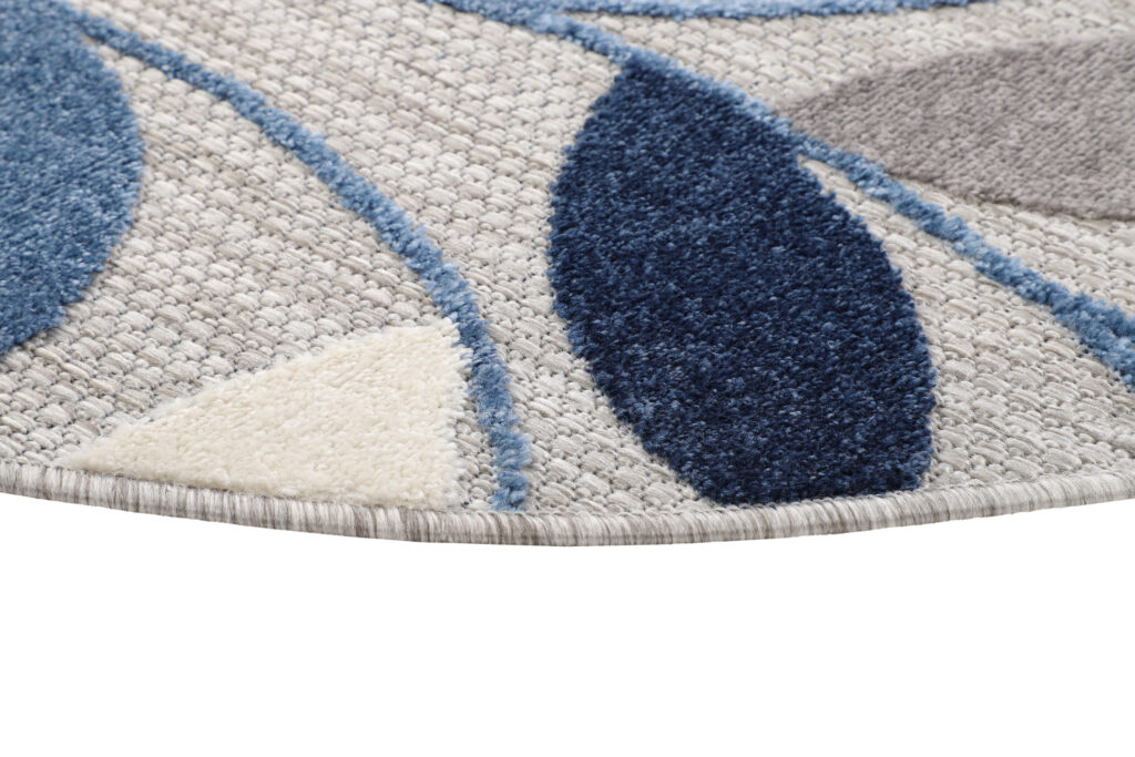 Tapis Extérieur Patio Rond Gris Bleu Feuilles
