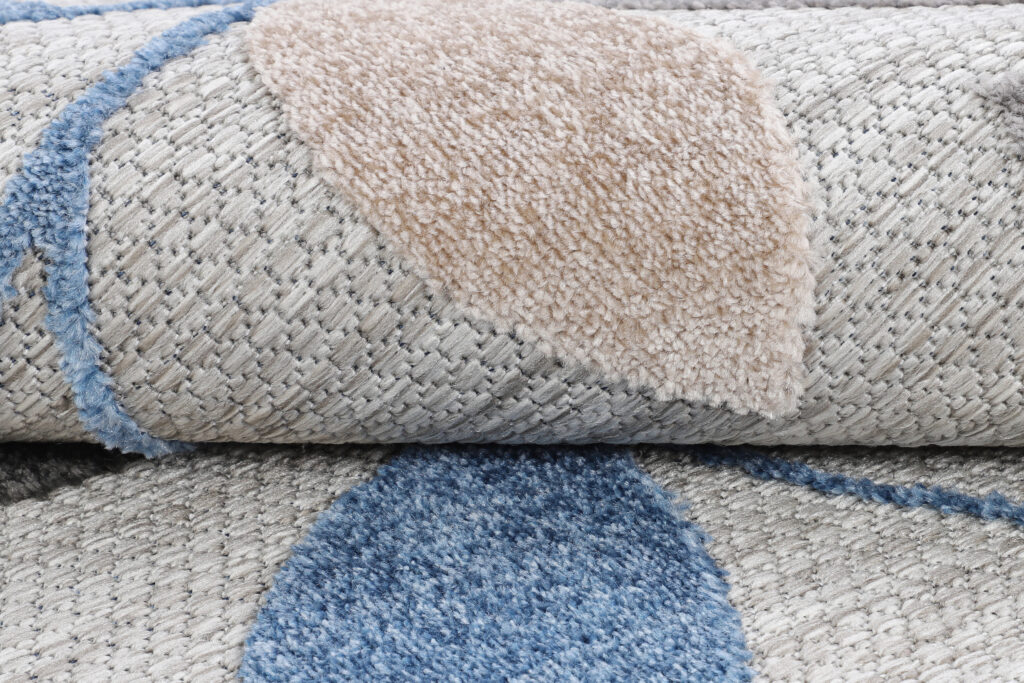 Tapis Extérieur Patio Rond Gris Bleu Feuilles