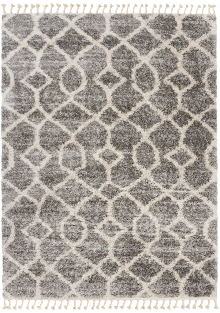 Tapis Versay Gris Crème Géométrique à Franges