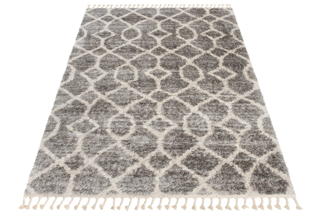 Tapis Versay Gris Crème Géométrique à Franges