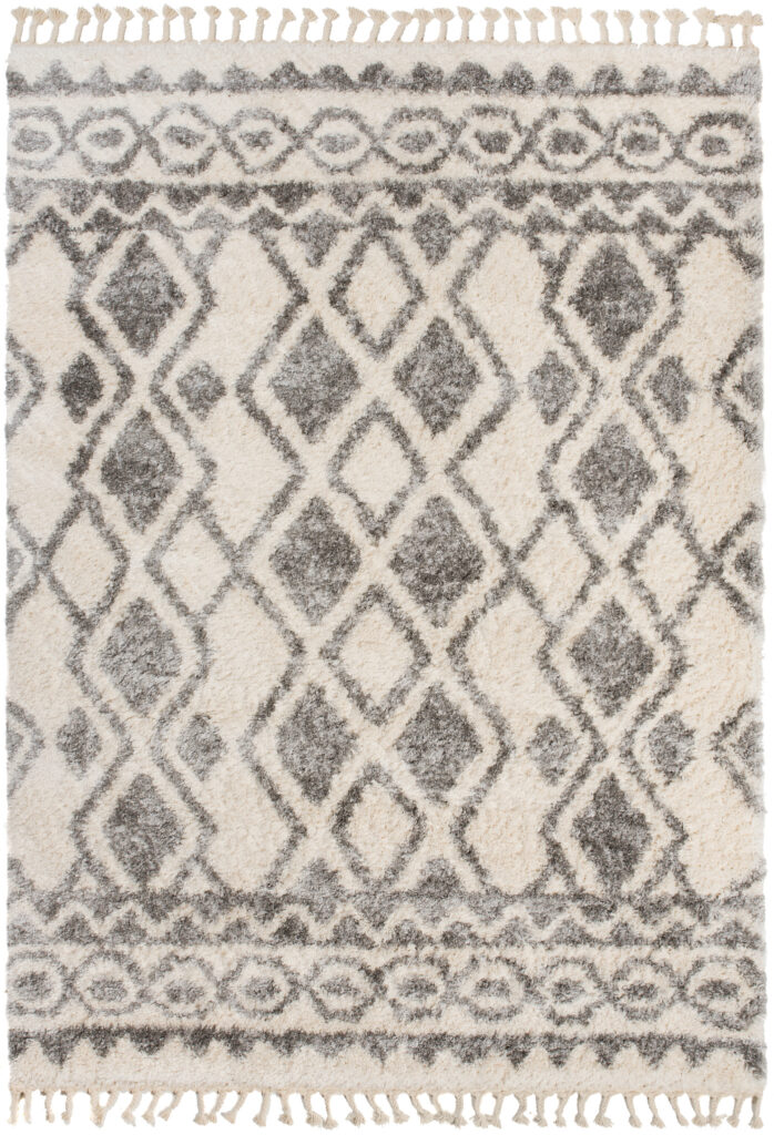 Tapis Versay Crème Gris Ethnique à Franges