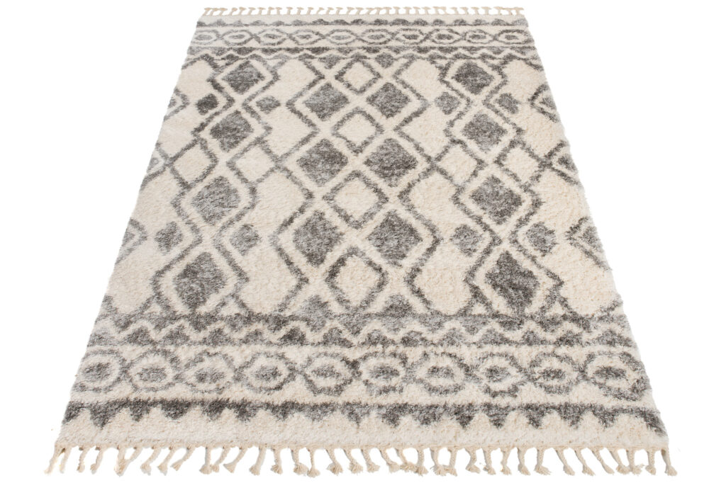 Tapis Versay Crème Gris Ethnique à Franges