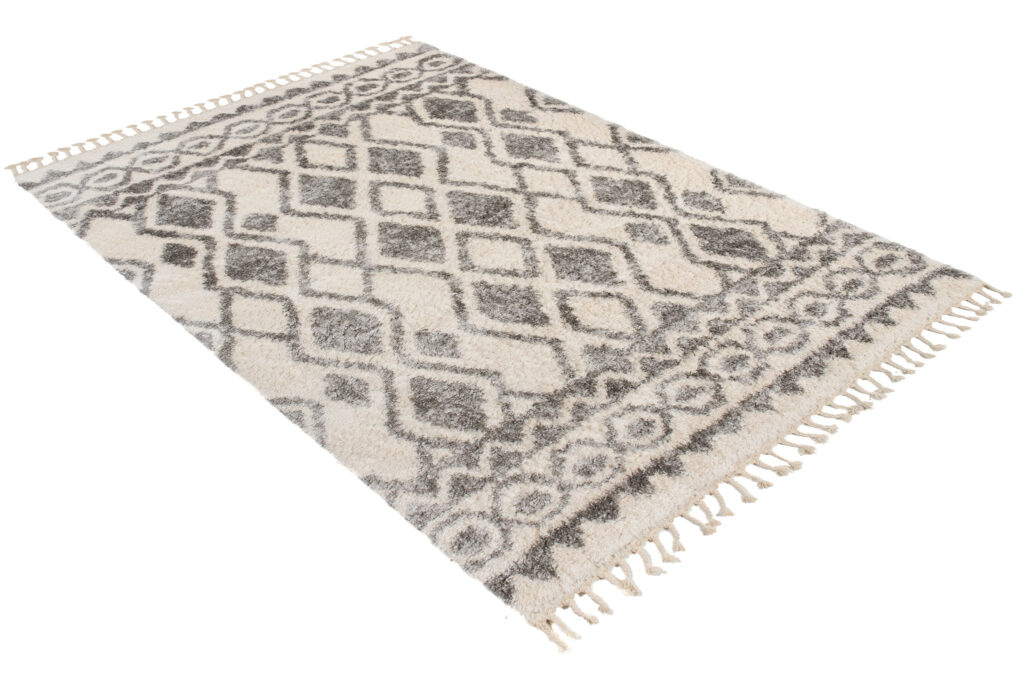 Tapis Versay Crème Gris Ethnique à Franges