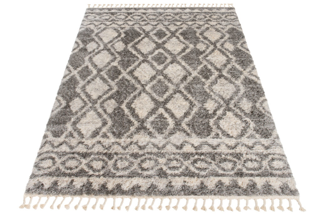 Tapis Versay Gris Crème Ethnique à Franges