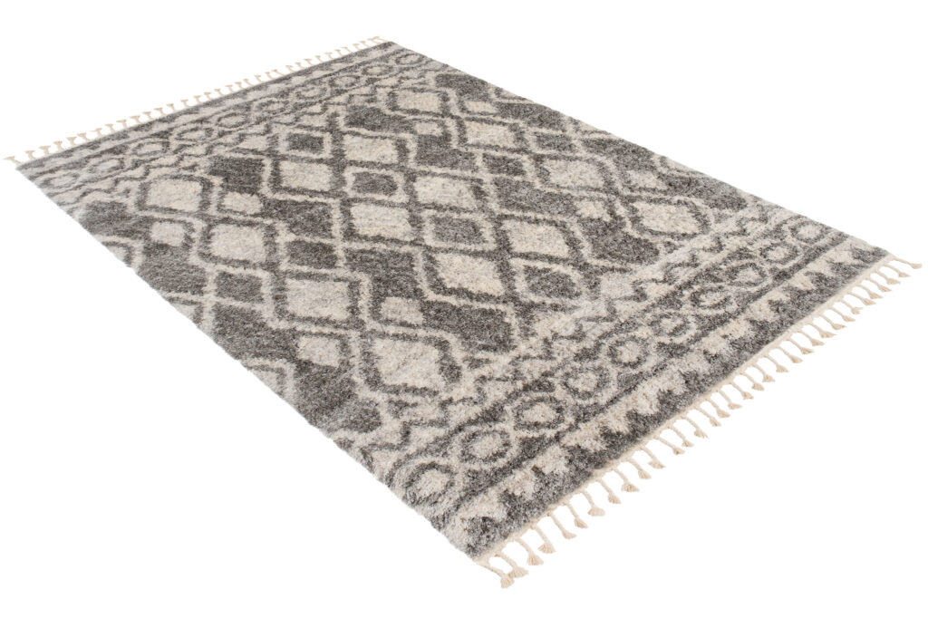 Tapis Versay Gris Crème Ethnique à Franges