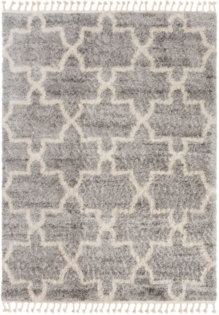 Tapis Versay Gris Crème Treillis à Franges