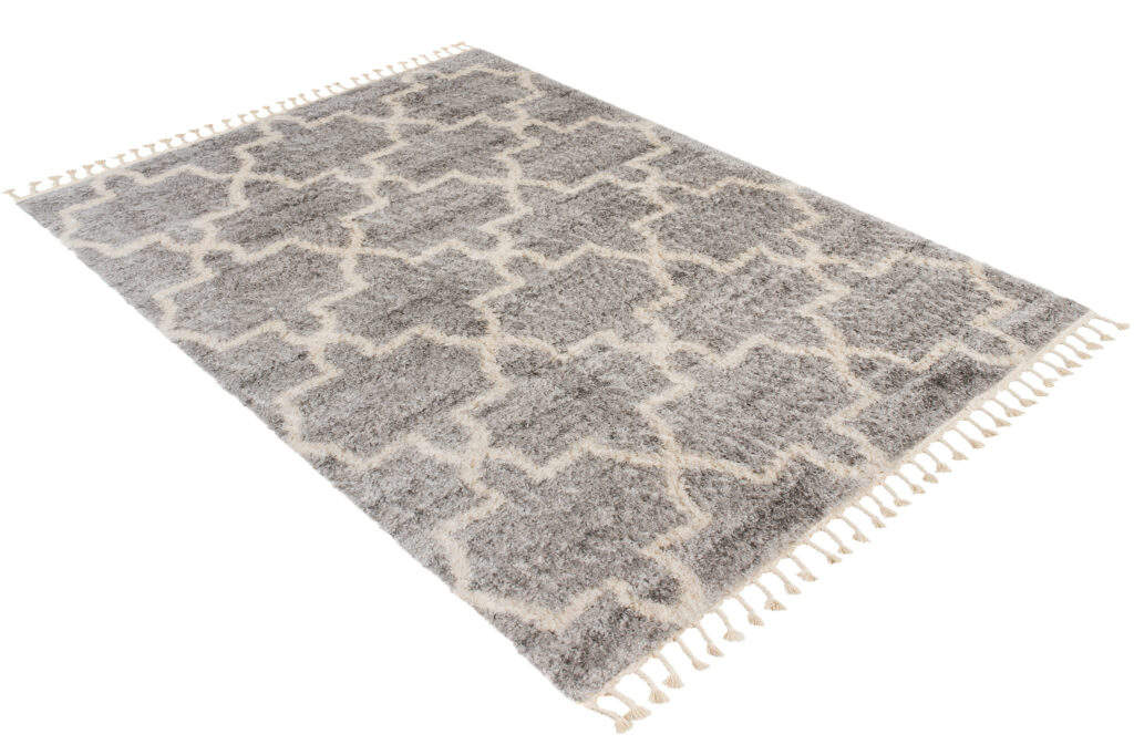 Tapis Versay Gris Crème Treillis à Franges