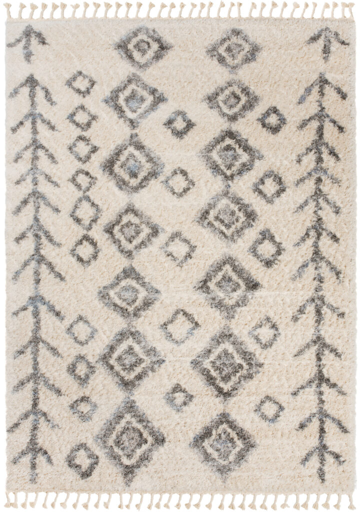 Tapis Versay Crème Gris Losanges à Franges