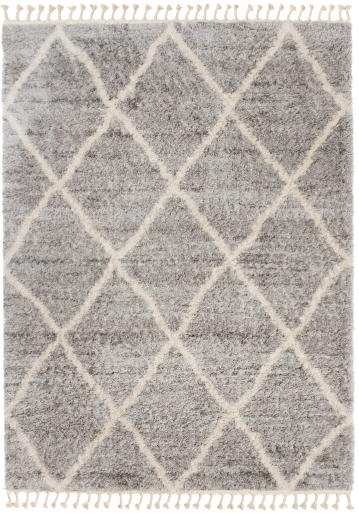 Tapis Versay Gris Crème à Carreaux à Franges