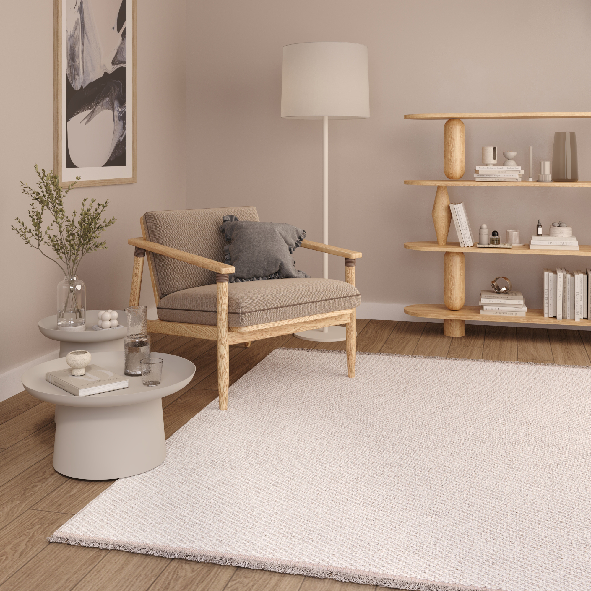 Tapis Agra Beige Moderne à Franges